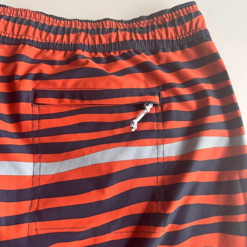 LL Bean Mens Striped‎ Board Shorts Swim Trunks Orange Navy Blue XL  Beach